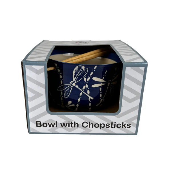 18oz Donburi Bowl With Chopsticks Set Tombo Dragonfly Design