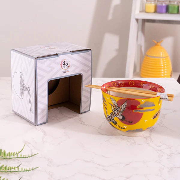18oz Donburi Bowl With Chopsticks Set Japanese Crane Design