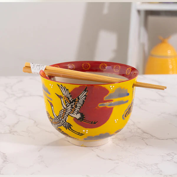 18oz Donburi Bowl With Chopsticks Set Japanese Crane Design