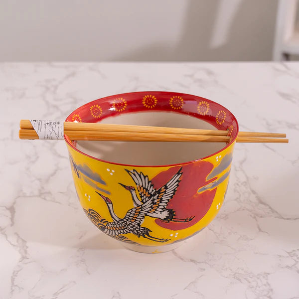 18oz Donburi Bowl With Chopsticks Set Japanese Crane Design
