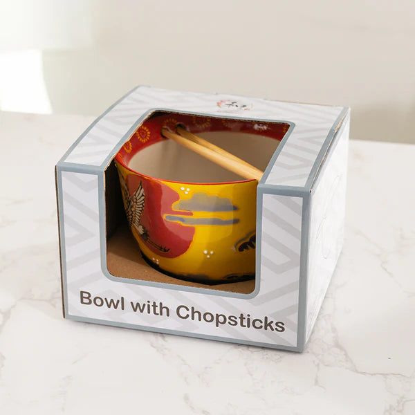 18oz Donburi Bowl With Chopsticks Set Japanese Crane Design