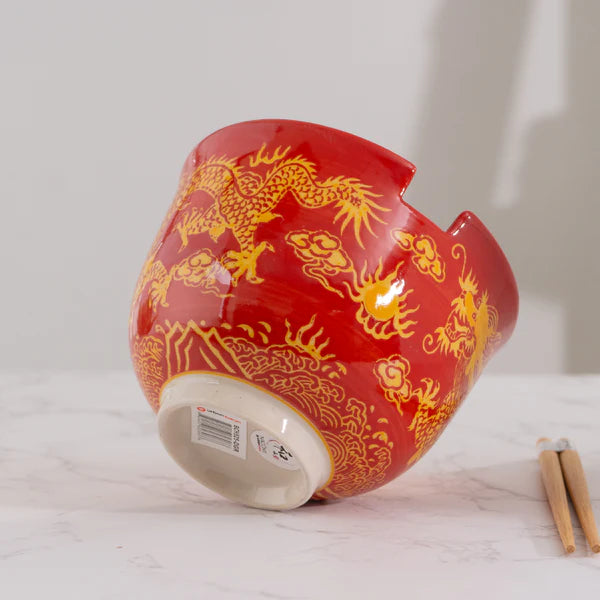 18oz Donburi Bowl With Chopsticks Set Oriental Ryu Design Red