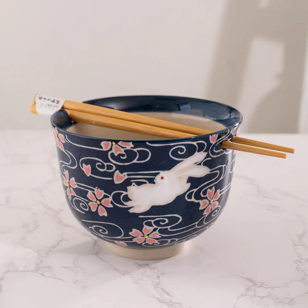 18oz Donburi Bowl With Chopsticks Set Cherry Blossom Sakura Rabbit Design