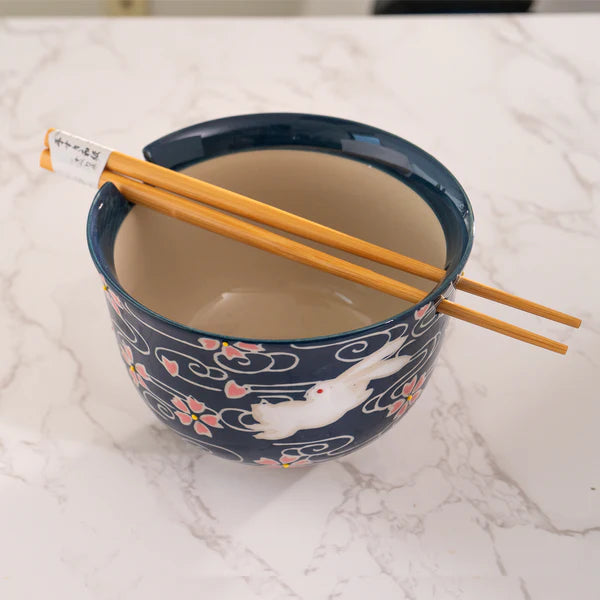 18oz Donburi Bowl With Chopsticks Set Cherry Blossom Sakura Rabbit Design