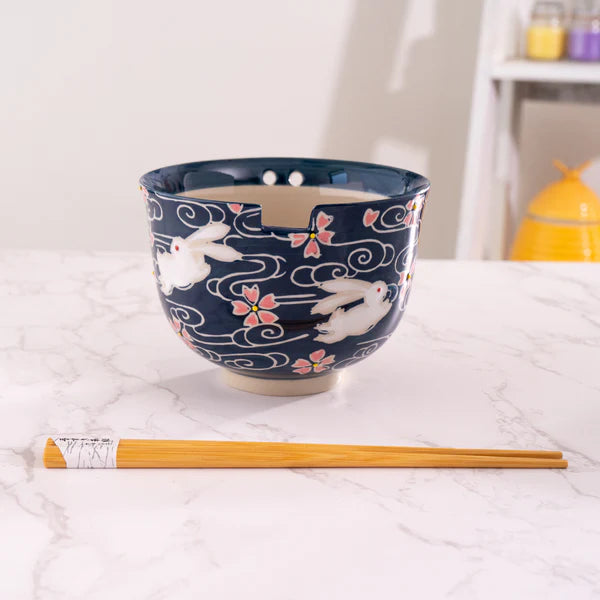 18oz Donburi Bowl With Chopsticks Set Cherry Blossom Sakura Rabbit Design