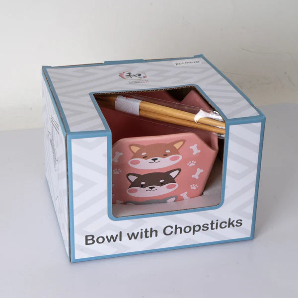 16oz Takeout Box Serving Bowl With Chopsticks Shiba Inu