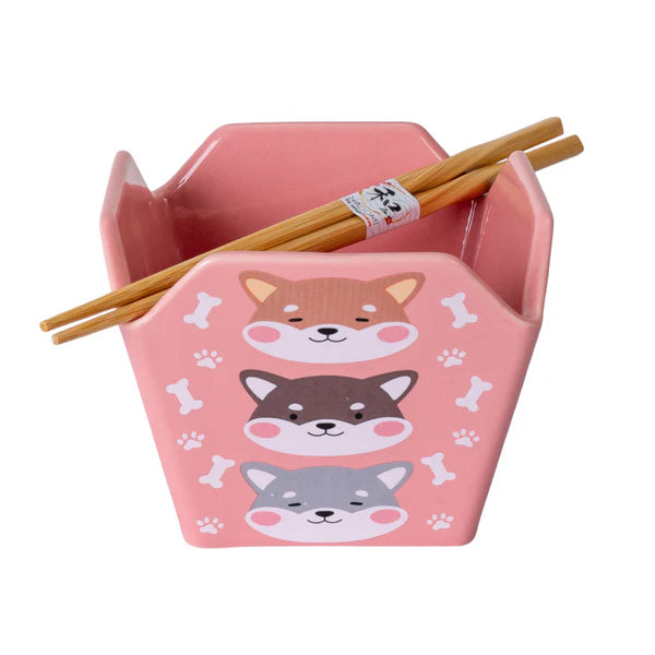 16oz Takeout Box Serving Bowl With Chopsticks Shiba Inu