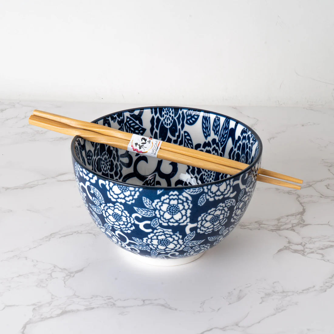 20oz Bowl With Chopsticks Botan Flower Design