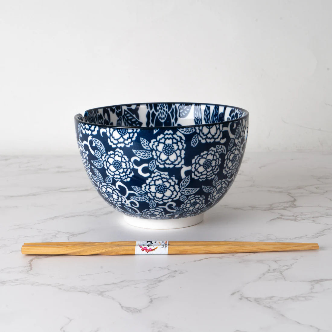 20oz Bowl With Chopsticks Botan Flower Design