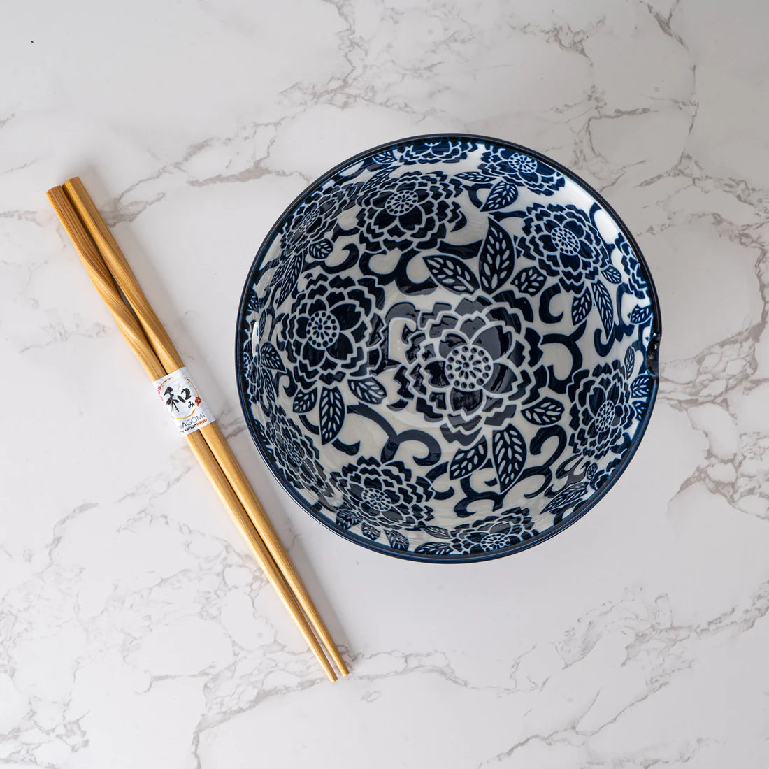 20oz Bowl With Chopsticks Botan Flower Design