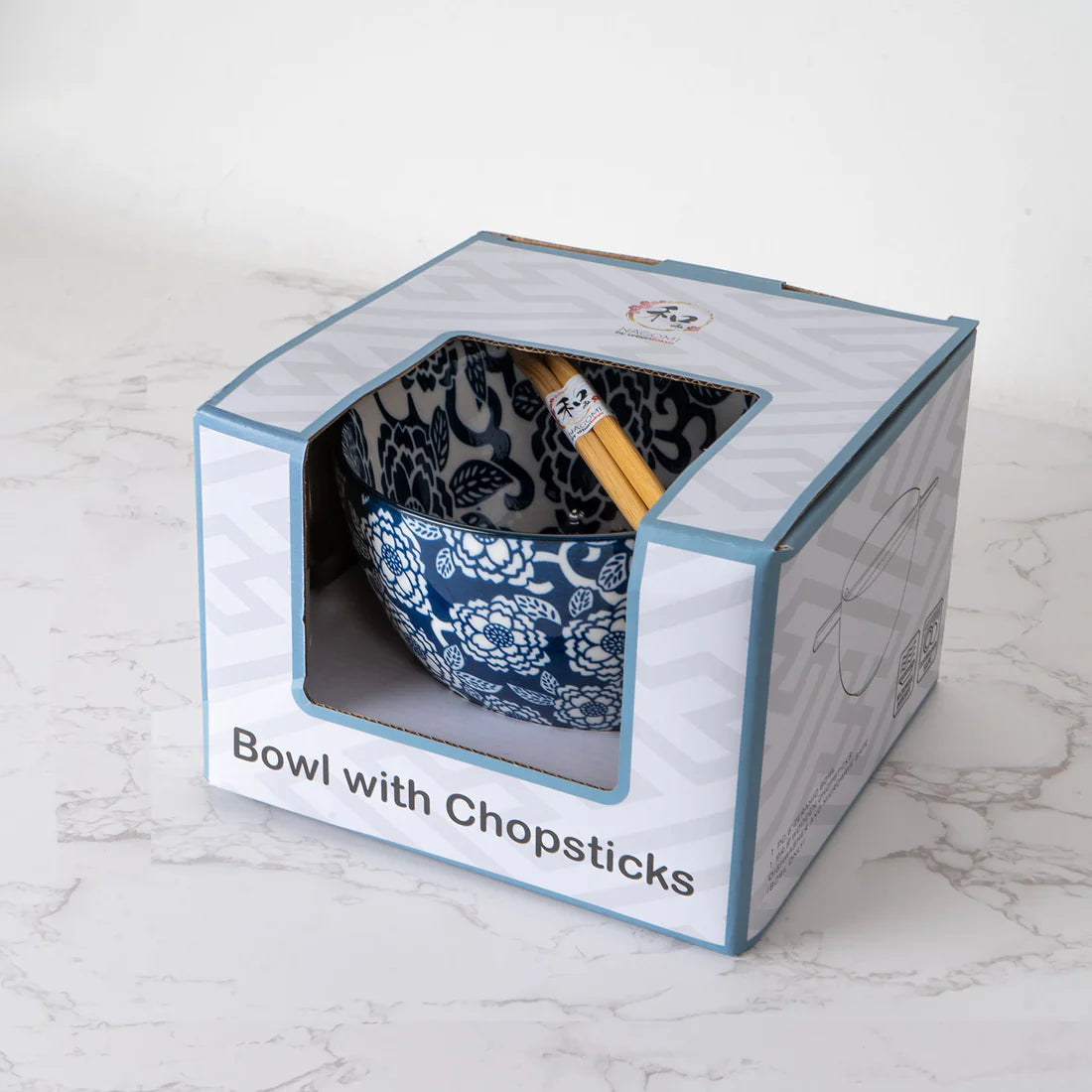 20oz Bowl With Chopsticks Botan Flower Design