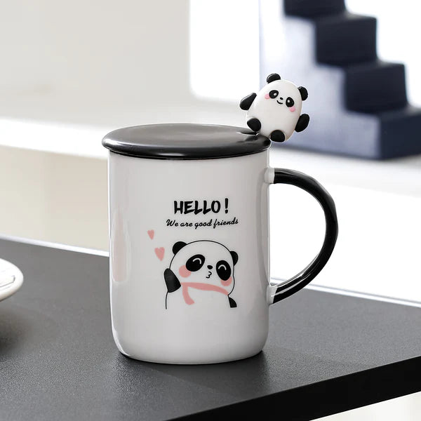 13oz Hello Panda Mug With Lid and Spoon