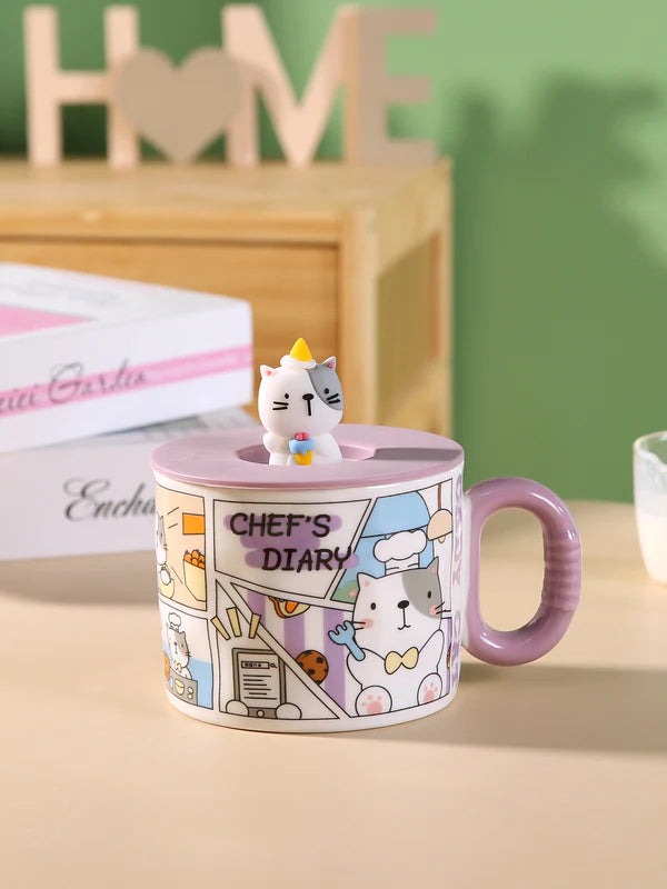12oz Comic Book Cat Mug With Lid