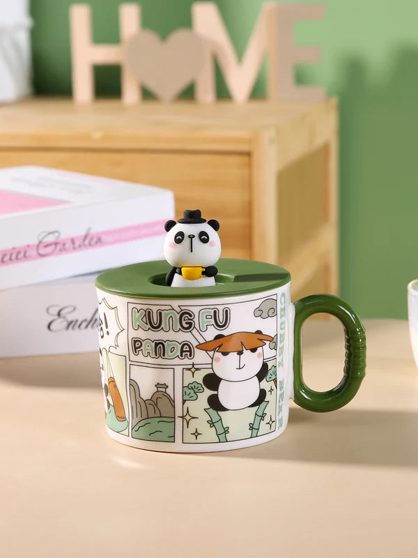 12oz Comic Book Panda Mug With Lid
