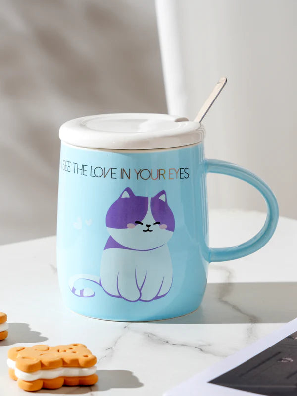 14oz Cat Love Mug With Lid and Spoon
