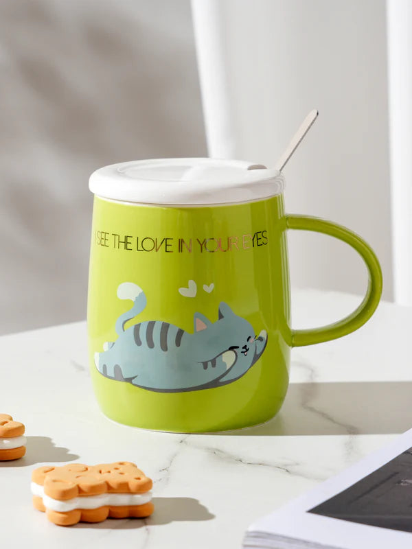 14oz Cat Love Mug With Lid and Spoon