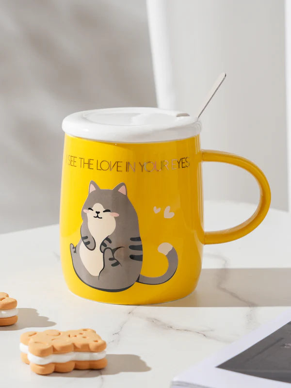 14oz Cat Love Mug With Lid and Spoon