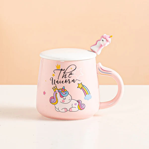 14oz Unicorn Pink Mug With Lid and Spoon
