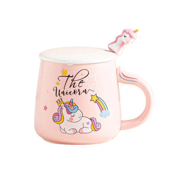 14oz Unicorn Pink Mug With Lid and Spoon