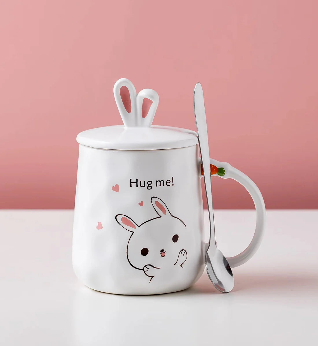 14oz Bunny Hug White Mug With Lid and Spoon