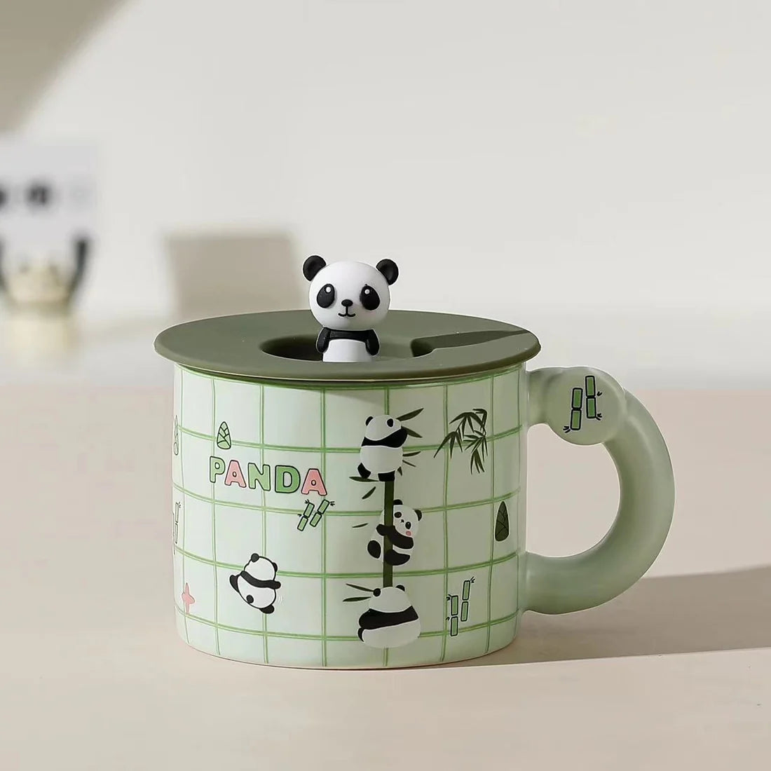 14oz Panda Mug With Lid and Spoon