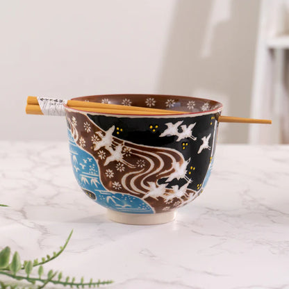 18oz Donburi Bowl With Chopsticks Set Japanese Crane Design