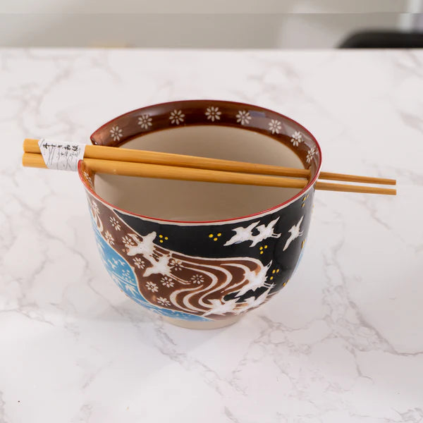 18oz Donburi Bowl With Chopsticks Set Japanese Crane Design