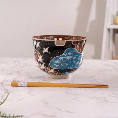 18oz Donburi Bowl With Chopsticks Set Japanese Crane Design