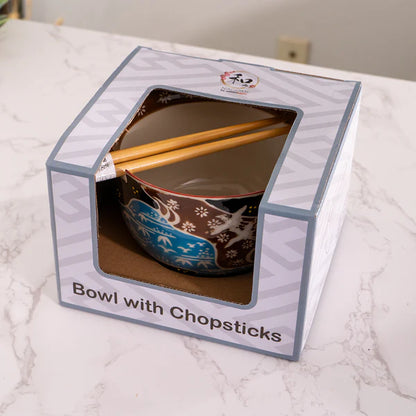 18oz Donburi Bowl With Chopsticks Set Japanese Crane Design