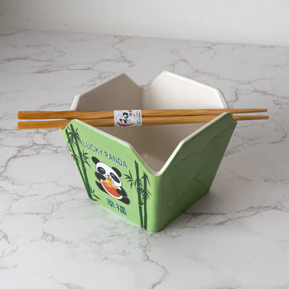 16oz Takeout Box Serving Bowl With Chopsticks Panda