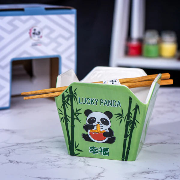16oz Takeout Box Serving Bowl With Chopsticks Panda