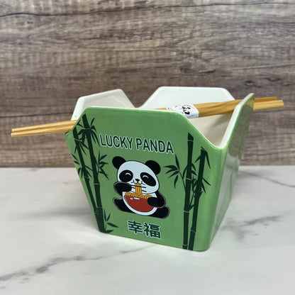 16oz Takeout Box Serving Bowl With Chopsticks Panda