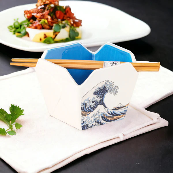16oz Takeout Box Serving Bowl With Chopsticks Hokusai Wave