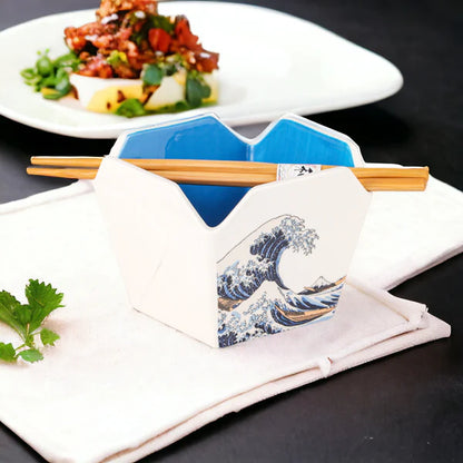 16oz Takeout Box Serving Bowl With Chopsticks Hokusai Wave