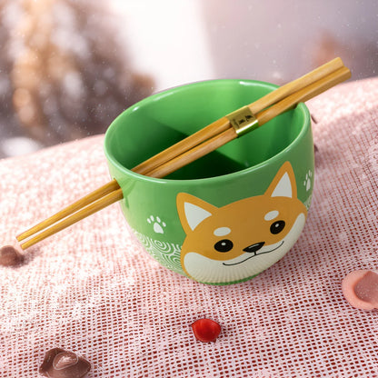 18oz Donburi Bowl With Chopsticks Set Shiba Inu Design