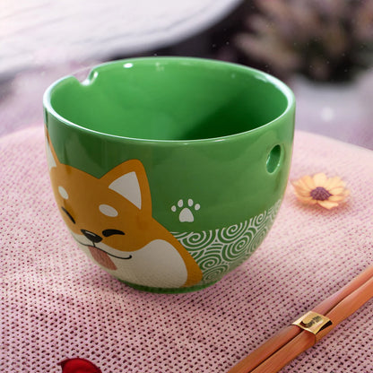 18oz Donburi Bowl With Chopsticks Set Shiba Inu Design