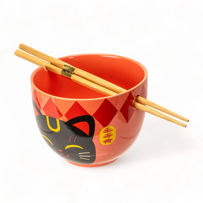 18oz Donburi Bowl With Chopsticks Set Lucky Cat Design