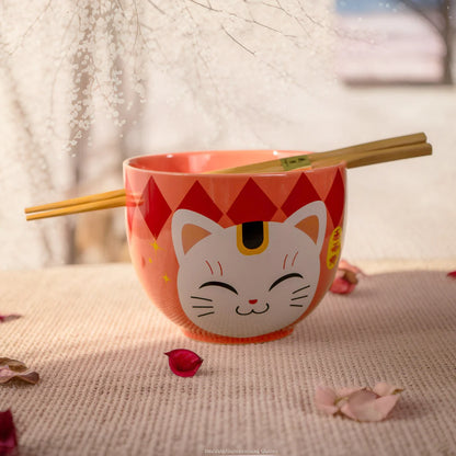18oz Donburi Bowl With Chopsticks Set Lucky Cat Design