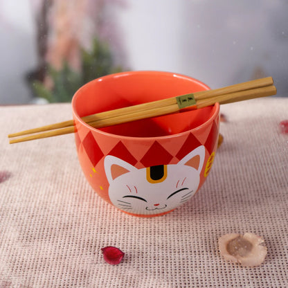 18oz Donburi Bowl With Chopsticks Set Lucky Cat Design