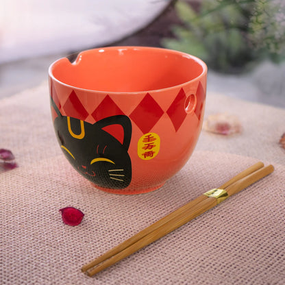 18oz Donburi Bowl With Chopsticks Set Lucky Cat Design