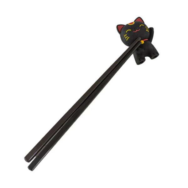 Lucky Cat Training Chopsticks Black Silicone
