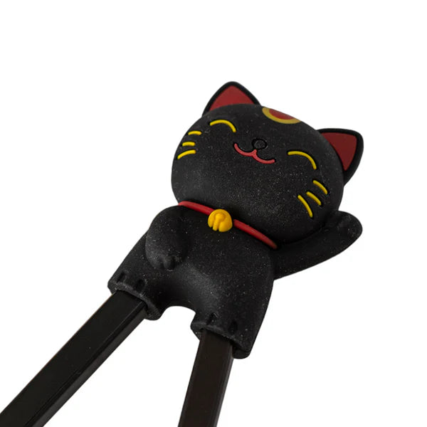Lucky Cat Training Chopsticks Black Silicone