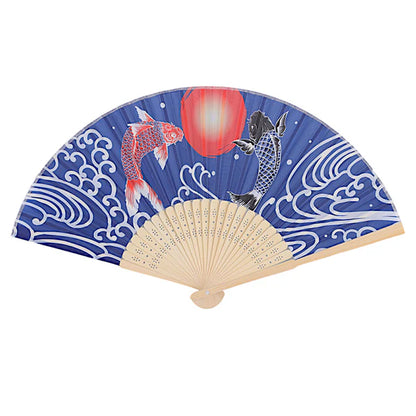 Japanese Koi Waves Design Paper Folding Fan