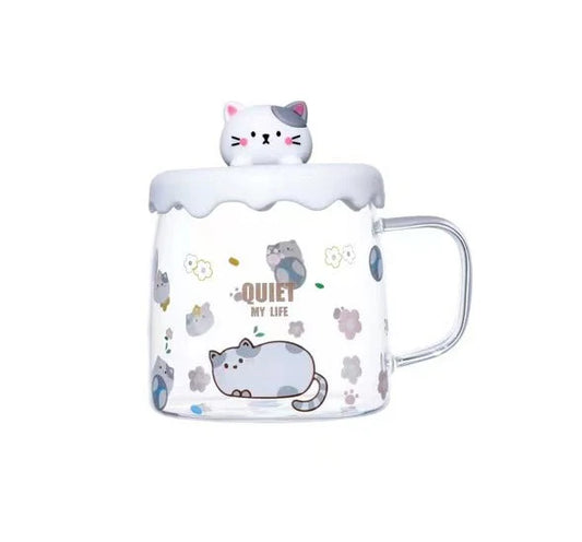 15oz Gentle Cat Glass Mug With Lid and Spoon