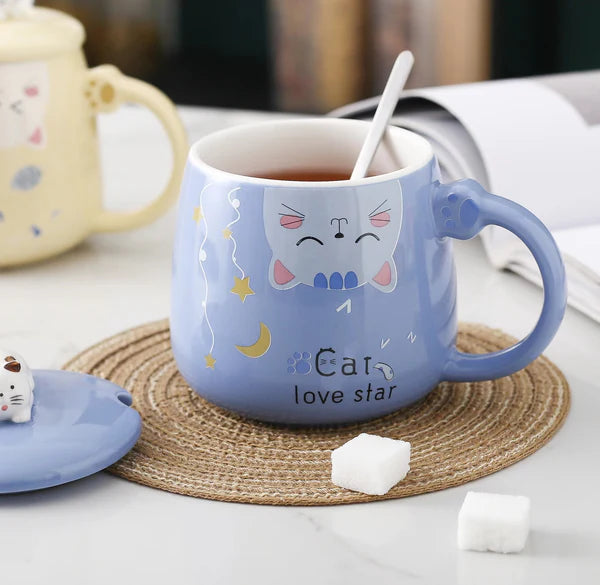 15oz Cat Love Star Mug With Lid and Spoon