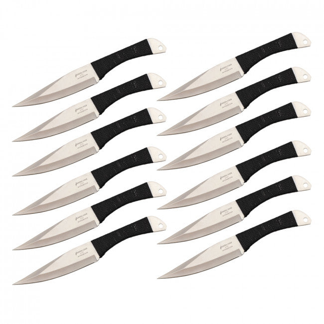9" Throwing Knife 12PC Set Black Cord Wrapped W/Case