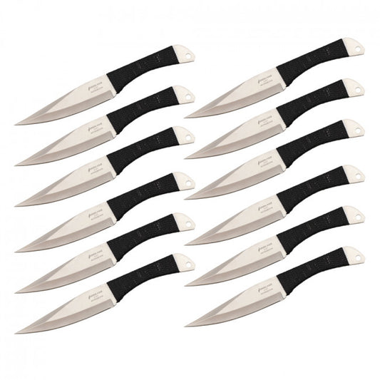 9" Throwing Knife 12PC Set Black Cord Wrapped W/Case