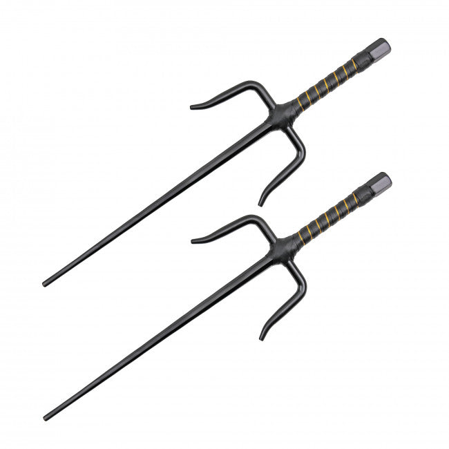 2PC Black Sai Set With Gold And Black Wrapped Handle